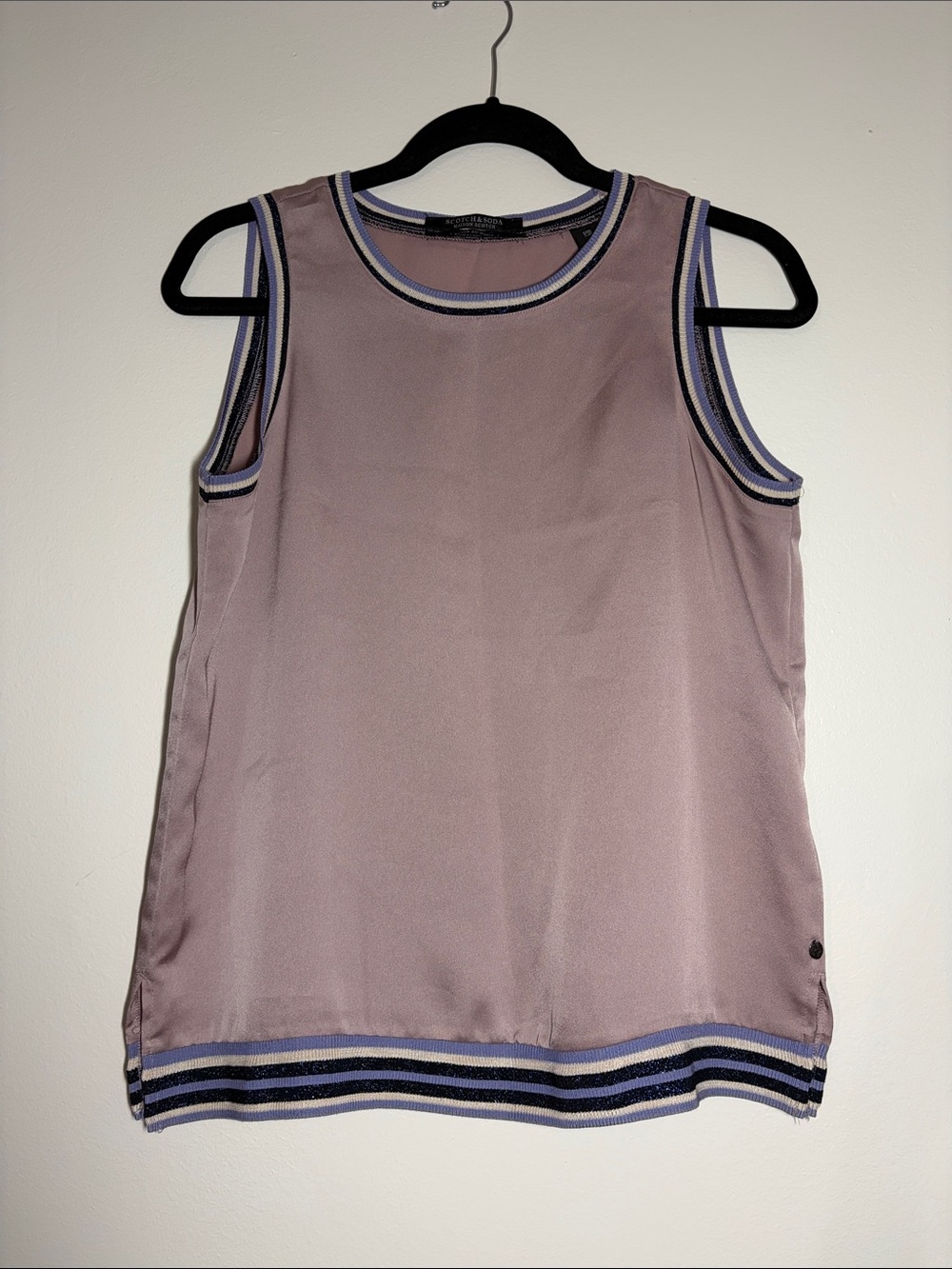 Scotch & Soda Sleeveless Semi Satiny Tank with Striped Lurex Trim